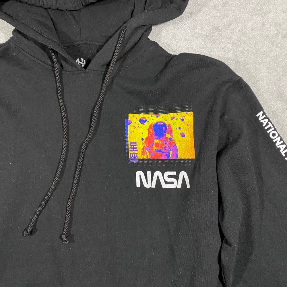 Hyper Space NASA Hoodie Mens Lg Black Thermal Astronaut Graphic Kanji Worm Logo - Picture 7 of 12